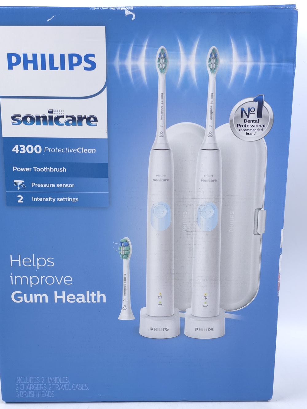Philips Sonicare ProtectiveClean 4300 White Electric Toothbrush - Twin Pack